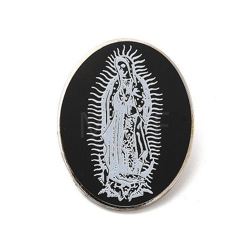 Oval with Virgin Mary Alloy Brooch for Backpack Clothes JEWB-G020-05P-1