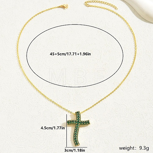 Brass Cubic Zirconia Cross Pendant Cable Chain Necklaces QJ6360-1-1