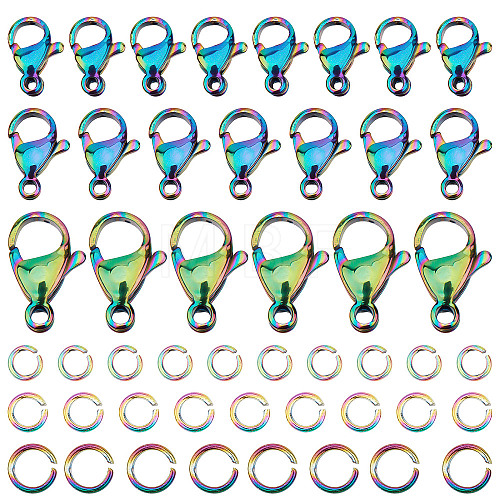 60Pcs 3 Size Rainbow Color 304 Stainless Steel Lobster Claw Clasps FIND-SC0003-41-1