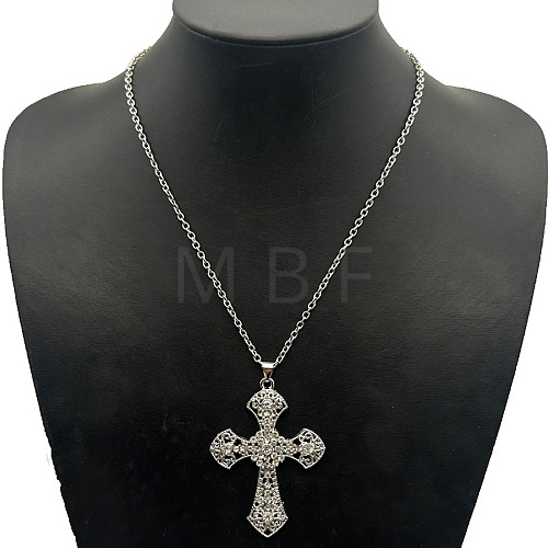 Fashion Cross Alloy Crystal Rhinestone Pendant Necklaces IO7140-2-1