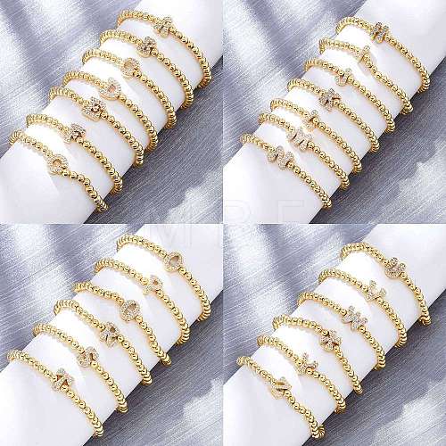 Brass Round Beads Stretch Bracelets BJEW-A034-05G-1