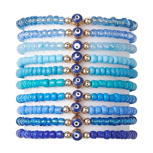 10Pcs 10 Styles Blue Color Palette Glass Seed Beaded Stretch Bracelets Sets BJEW-MZ00096-1