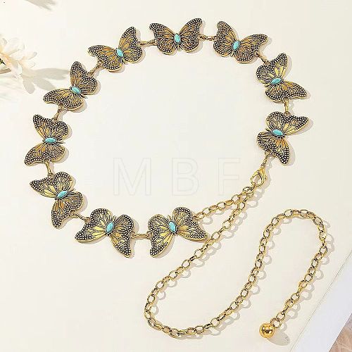 Alloy Pave Synthetic Turquoise Butterfly Link Waist Body Chains WG9C27F-02-1