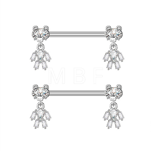 304 Stainless Steel Pave Cubic Zirconia Nipple Rings WGDEAF5-02-1