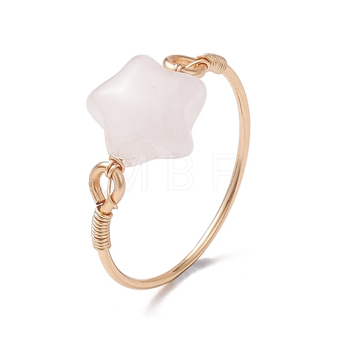 Star Natural Rose Quartz Finger Rings RJEW-JR00727-1