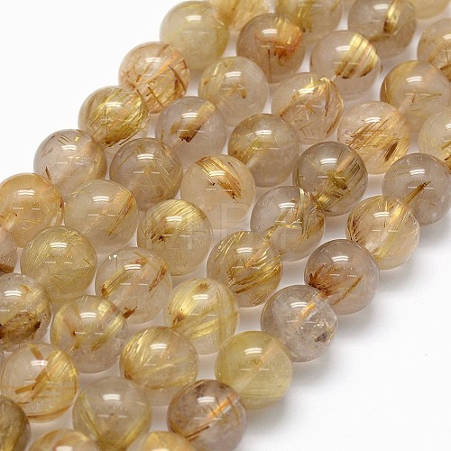 Grade AA Natural Gold Rutilated Quartz Beads Strands G-I206-34-10mm-1