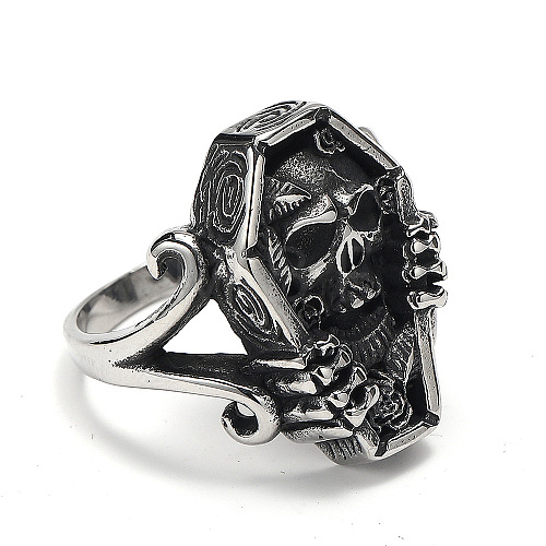 Coffin with Skull Men's Stainless Steel Finger Rings PW-WGF83F4-02-1