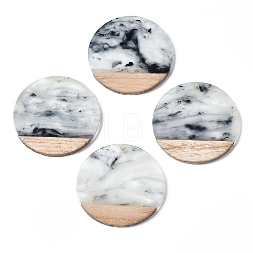 Transparent Resin & Walnut Wood Pendants RESI-T035-25-A01-1