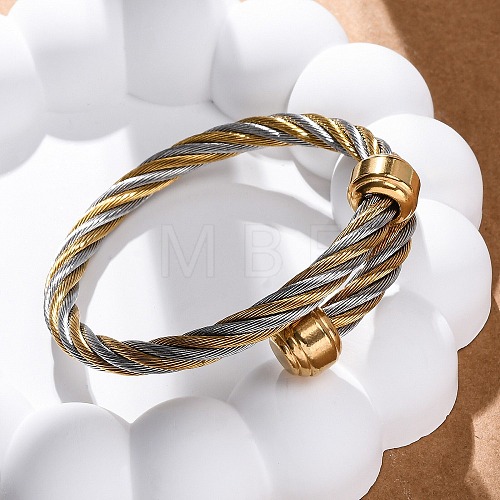 304 Stainless Steel Torque Bangles for Women BJEW-P310-23GP-1