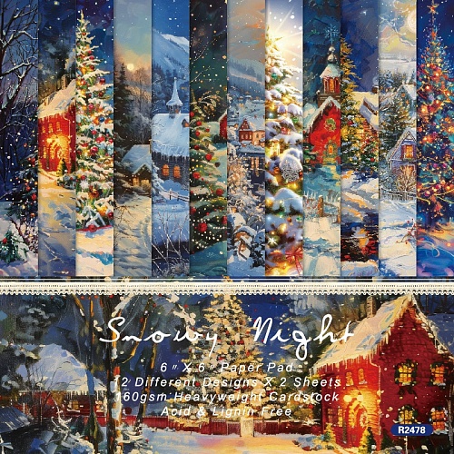 24Pcs 12 Styles Christmas Snowy Night Scrapbook Paper Pad PW-WG39EAF-01-1