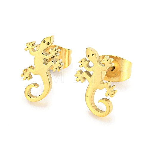 Hollow Out Gecko 304 Stainless Steel Stud Earrings EJEW-G359-04G-1