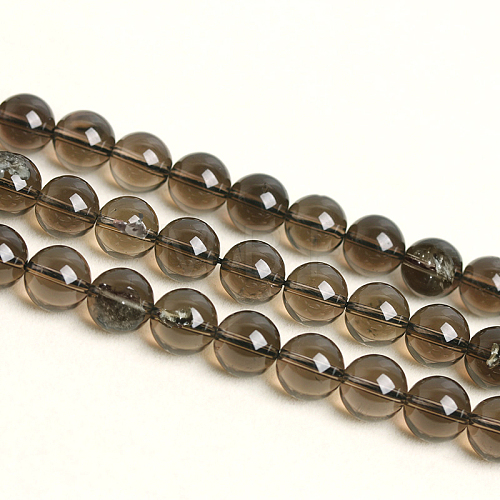 Natural Smoky Quartz Round Beads Strands G-E329-10mm-38-1