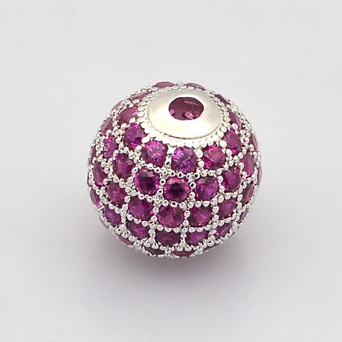 CZ Brass Micro Pave Grade AAA Magenta Color Cubic Zirconia Round Beads KK-O065-10mm-08P-NR-1