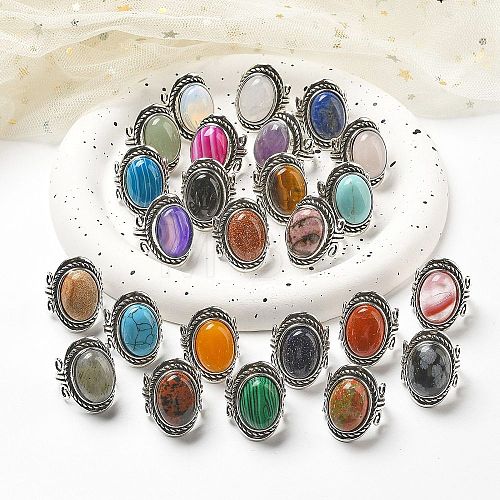 Natural & Synthetic Gemstone Adjustable Rings RJEW-I108-01AS-1