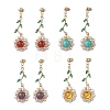 4 Pairs Flower 304 Stainless Steel Cubic Zirconia Dangle Stud Earrings EJEW-TA00800-2
