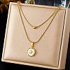 304 Stainless Steel with Natural White Shell Square Disc Pendant Double Layer Necklaces NJEW-K300-06C-G-1