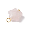 Natural Rose Quartz Star Charms with Brass Loops PALLOY-JF02733-01-4