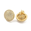 Round Brass Pave Clear Cubic Zirconia Stud Earrings EJEW-M258-65G-2