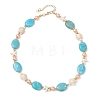 Ocean Synthetic Turquoise Turtle Starfish & Oval Acrylic & Round Glass Pearl Beaded Necklaces for Women NJEW-JN06077-2