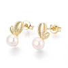 Brass & Natural Pearl Stud Earrings PEAR-N020-WX10-1