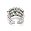 Colorful Cubic Zirconia Heart Open Cuff Ring RJEW-C061-03P-3