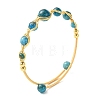 Herringbone Wire-Wrapped Natural Mixed Gemstone Brass Cuff Bangles BJEW-JB14039-4
