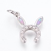 Brass Cubic Zirconia Bunny Pendants ZIRC-G144-07P-02-1