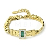 Green Synthetic Turquoise & Cubic Zirconia Rectangle Link Bracelet BJEW-Q775-05G-2