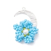 Glass Seed Beaded Moon & Flower Pendants PALLOY-MZ01185-02-1