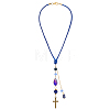 2Pcs Glass Bead & Natural Iolite & Natural Dyed Lapis Lazuli & Alloy Car Pendant Decorations. with Brass Chains and Waxed Polyester Cord HJEW-DR00302-1