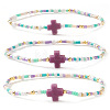 3Pcs Bohemian Cross Charm Glass Seed Bead & Brass Beads Stretch Bracelet for Women SA4132-5-1
