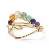 Natural Mixed Gemstone Braided Beaded Heart Open Cuff Ring RJEW-JR00549-6
