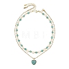 Natural Amazonite Heart Pendant 304 Stainless Steel Satellite Chain Double Layer Necklaces NJEW-JN06692-3