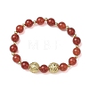 8mm Round Natural Carnelian & 10mm Round Brass Beaded Stretch Bracelets for Women BJEW-JB10557-1