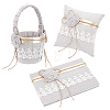 1Pc Square Linen Lace Wedding Ring Display Pillow with Flower AJEW-WA0004-22-1
