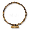 4MM Natural Tiger Eye Round Beaded Stretch Bracelets with Faceted Column Gems Charms WG291B2-04-1