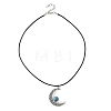 4Pcs 4 Colors Round Natural Dyed Green Jade & Heated Citrine & Hemimorphite & Moonstone Alloy Hollow Moon Pendant Black Waxed Cord Necklaces for Women NJEW-TA00262-4