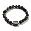 Round & Cat Head Natural Obsidian Beaded Stretch Bracelets for Women BJEW-K251-03F-2