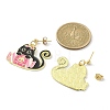 Halloween Theme Alloy Enamel Cat Dangle Stud Earrings with Brass Pins EJEW-JE05308-3