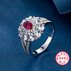 Elegant S925 Silver Floral Earrings and Ring Set with Diamonds WM8786-6-1