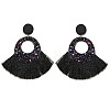 Bohemian Style Acrylic & Polyester Fan Tassel Stud Earrings FS-WGB5BEF-10-1
