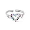 Colorful Cubic Zirconia Double Heart Open Cuff Ring RJEW-C061-02P-2