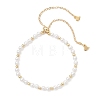 Shell Pearl & Brass Round Beaded Slider Bracelets BJEW-JB13324-01-1