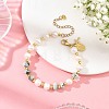 Rondelle Natural Larimar and Potato Natural Cultured Freshwater Pearl Beaded Bracelets BJEW-JB14435-1
