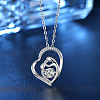 Mother's Day Brass Micro Pave Clear Cubic Zirconia Mother and Baby Heart Pendant Necklaces for Women LS-NJEW-C085-01B-P-1