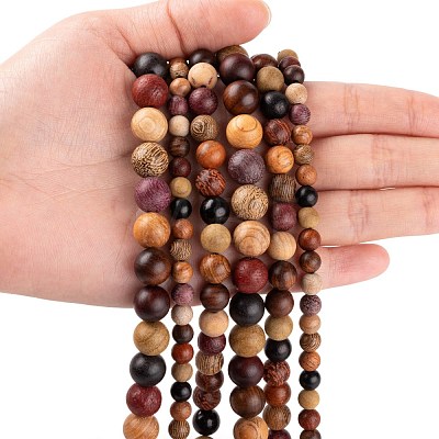 3 Style Natural Wood Beads Strands WOOD-LS0001-34-1