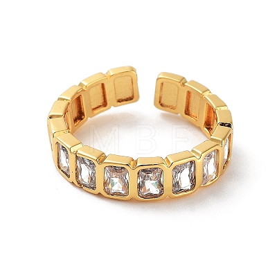 Rectangle Brass Micro Pave Cubic Zirconia Open Cuff Ring for Women RJEW-Z044-04G-03-1