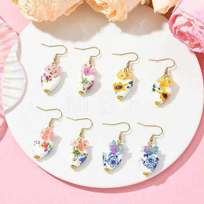 Handmade Porcelain & Acrylic Beads Dangle Earrings for Women EJEW-JE07329-1