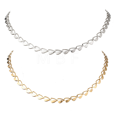 2Pcs 2 Colors 304 Stainless Steel Heart Link Chain Necklaces for Women NJEW-JN05898-1