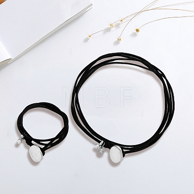 2Pcs 2 Styles Alloy Rectangle PU Leather Layered Cord Choker Necklaces for Women NJEW-CL0001-34B-1